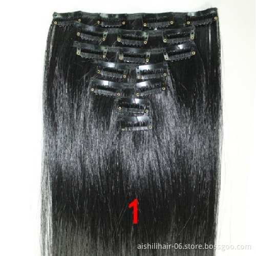 Wholesale high temperature chemical fiber silk clip in hair solid color long straight hair 7 pieces of seamless wig